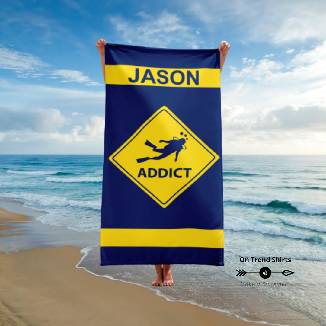 Personalized Diving Towel Diver Beach Towel With Name Funny Etsy