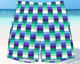 Bañadores con la bandera de MLM (tallas 2XS - 6XL), ropa de baño del orgullo gay masculino, ropa de playa del orgullo MLM, pantalones cortos del orgullo gay, bañadores gay, pantalones cortos de playa con la bandera gay azul