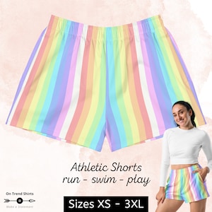 Pastel Rainbow Shorts, Rainbow Stripe Festival Shorts, Yume Kawaii Shorts, Pastel Goth Clothing, Harajuku Shorts, Pride Run Swim Gym Workout
