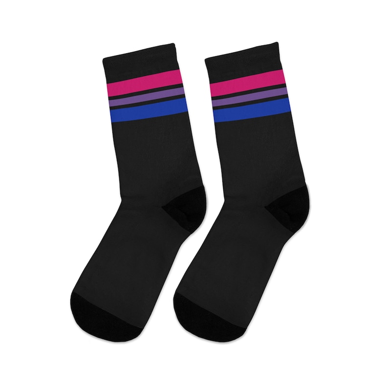 Bisexual Socks, Striped Bi Pride Flag Socks, LGBT Accessories, Unisex Printed Casual Crew Socks, One Size 
