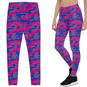 Subtle Bisexual Leggings, Bisexual Pride Flag Colors Camo Leggings, discreet Bi Pride Gym Leggings, Bi Flag Workout Pants, Queer Activewear