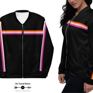 Community Lesbian Flag Jacket, orange Lesbian Pride Flag Jacket, stylish lightweight Bomber Jacket, Lesbian Clothing, LGBT Pride Merch