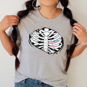 Transgender Pride Skeleton Shirt, Transgender Heart Shirt, gothic Valentine Trans Shirt, creepy Trans Pride Shirt, Trans Valentine Shirt