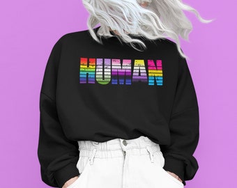 Human LGBTQ Sweatshirt, LGBTQ Pride Sweater, Pride Flags Gender Equality Crewneck, LGBT Flag, Genderqueer, Genderfluid, Nonbinary, Pansexual