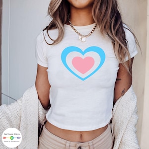 Transgender Flag Heart Baby Tee, Trans Pride Cropped Tee, Transgender Pride Shirt, Transgender Clothing, Trans Pride Flag Aesthetic Clothing