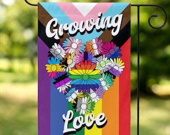 12x18 Progress Flag floral Pride Garden Flag, LGBTQIA Yard Flag, Progress Pride Flag Garden Sign, Pride Ally Garden Flag, LGBT Garden Decor
