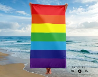 Toalla de playa arcoíris / Toalla con la bandera arcoíris / Toalla estampada / Regalo de viaje / LGBTQ / LGBT / Toalla de playa del orgullo / Toalla del orgullo gay con rayas arcoíris