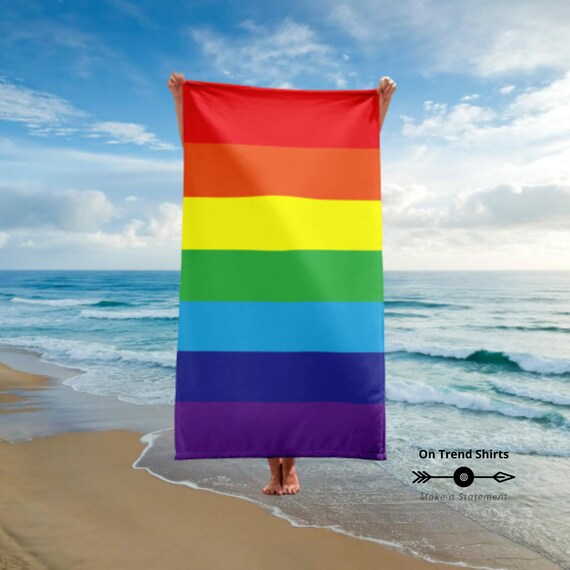 Rainbow Beach Towel Rainbow Flag Towel Printed Towel Etsy