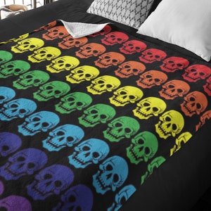 Gothic Skulls Rainbow Blanket, decorative Rainbow Throw Blanket, Gay Pride Blanket, LGBT Aesthetic Room Decor, Gay Goth Home Decor, Gay Gift