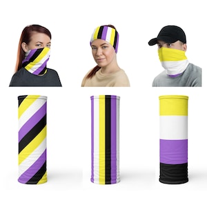 Nonbinary Tube Scarf, Nonbinary Flag Bandana, Non Binary Pride Head Scarf, Multi-use Enby Pride Neck Gaiter, Nonbinary Pride Neck Warmer
