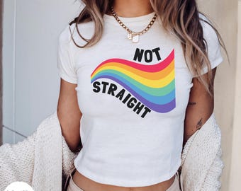 Not Straight Baby Tee, Rainbow Flag LGBT Shirt, funny Queer Shirt, Lesbian Pride Tshirt, Gay Pride Shirt, Lesbian Shirt, cute Gay Shirt