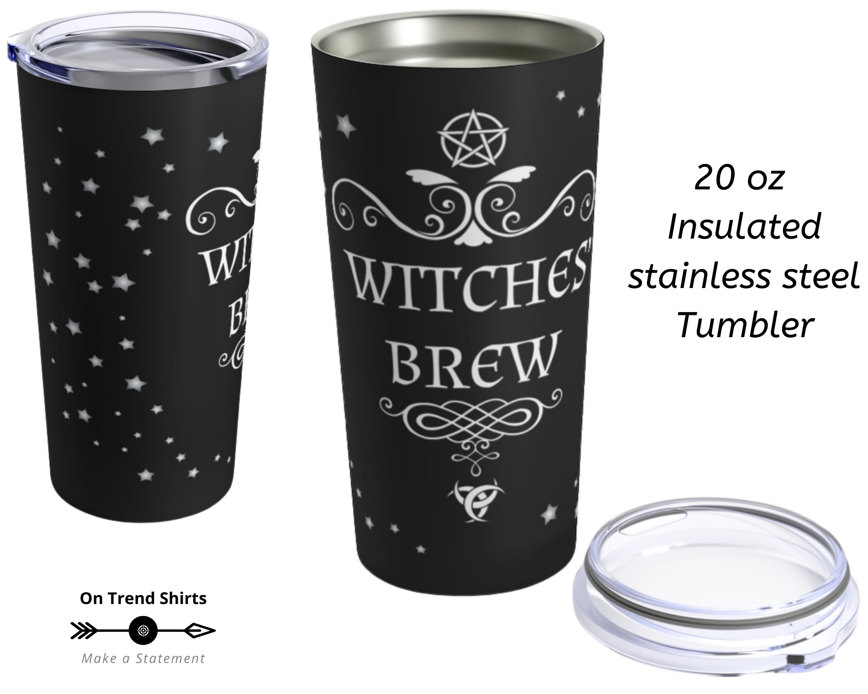 Mystical Witch Skinny Tumbler 16 Oz Coffee Cup, Witchy Art Coffee Thermal Travel  Mug With Sealed Lid, Sandstone Car Coasters Coffee Mug Set 