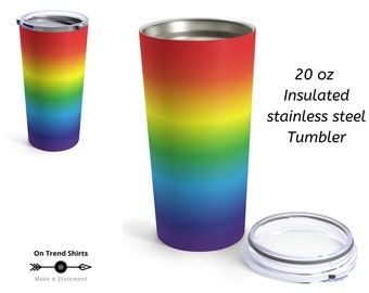 20 oz ombré Rainbow Tumbler, insulated stainless steel LGBT Coffee Tumbler, Rainbow Travel Mug with Lid, Gay Pride Tumbler Cup, LGBT Mug