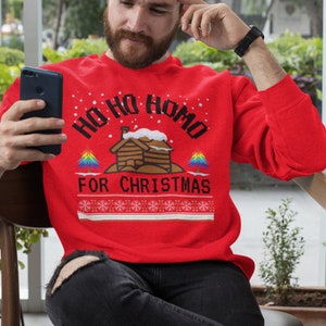 Ho Ho Homo funny Christmas Jumper, Gay ugly Christmas Sweater, LGBT Pride Xmas Jumper, ugly Holiday Sweater, ugly Sweater Queer Lesbian Gift