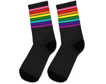 Black Historical 8 Stripe Rainbow Flag Socks, One Size Rainbow Socks, Gay Pride Socks, LGBT Pride Month Outfit Accessories, Queer Fashion