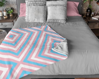 Manta transgénero, manta geométrica del orgullo trans, manta con la bandera trans, decoración estética de la habitación con la bandera del orgullo trans, colcha con la bandera transgénero