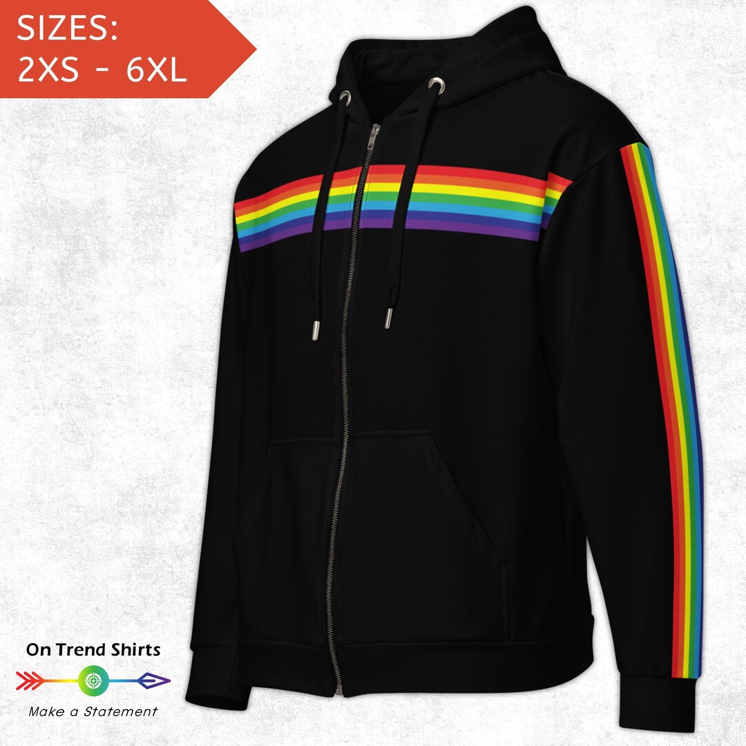 Rainbow Flag Stripe Full Zip up Hoodie, Retro Pride Hoodie With Zip, Gay Pride Zipper Hoodie, LGBT Aesthetic Clothing, Hooded Jacket Unisex - Etsy