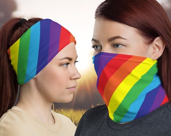 Gay Pride Neck Gaiter, Rainbow Flag Tube Scarf, Rainbow Headband, LGBT Scarf, Pride Scarf, Queer Pride Neck Warmer, Rainbow Bandana,