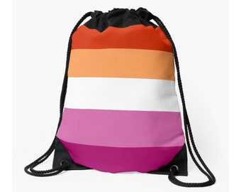 Community Lesbian Pride Flag Drawstring Bag, Orange Lesbian Flag Backpack, Lesbian Pride Bag, LGBT Pride Accessories, Queer Pride Merch Gear