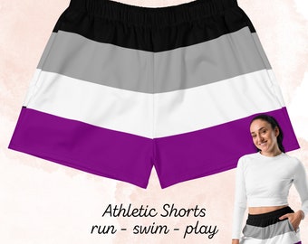 Athletic Asexual Pride Shorts, cute Ace Pride Festival Shorts, Asexual Flag Clothes, Asexual Clothing, Beach Summer Gym Swim Run Workouts