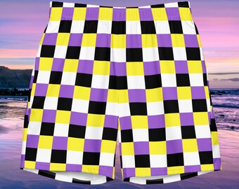 2xs - 6xl Nonbinary Swim Trunks, Nonbinary Pride Swim Shorts, Nonbinary Flag Colors, Nonbinary Clothing, Non Binary Beachwear, Enby Swimwear