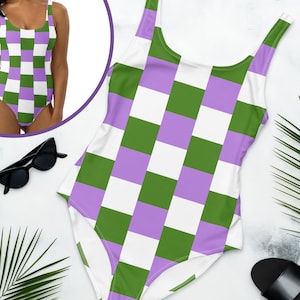 Genderqueer Swimsuit, Genderqueer Pride Bathing Suit, Genderqueer Flag One Piece Swimsuit, Gender Queer Swimwear, LGBTQIA+ Pride Beachwear