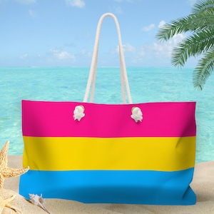 Pansexual Flag Weekender Bag, Pan Flag Beach Bag, Pansexual Pride Flag Overnight Bag, Pan Pride Travel Bag Gift Pansexuality Coming Out Gift