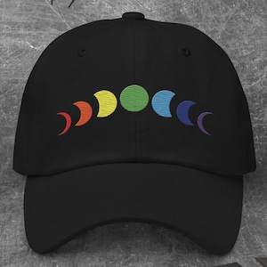 Embroidered LGBT Hat, Gay Pride Hat, celestial LGBT Flag Moon Phase, Rainbow Flag Colors, LGBT Pride Dad Hat, Queer Hat, Gay Pride Merch