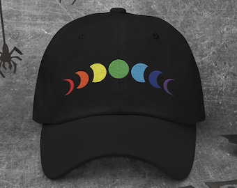 Embroidered LGBT Hat, Gay Pride Hat, celestial LGBT Flag Moon Phase, Rainbow Flag Colors, LGBT Pride Dad Hat, Queer Hat, Gay Pride Merch