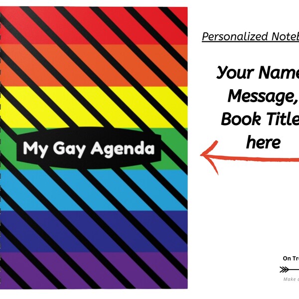 Personalized Rainbow Flag lined spiral Notebook, LGBT Pride Gay Agenda Diary, Gay Pride Desk Note Pad, Rainbow Pride Journal Custom Gay Gift