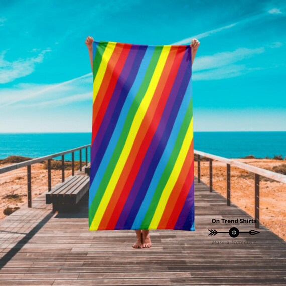 Rainbow Beach Towel Rainbow Flag Towel Printed Towel Etsy