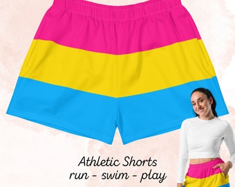 Athletic Pansexual Flag Shorts, Pan Pride Festival Shorts, Pansexual Pride Sportswear, Pansexuality Awareness Merch, Run Swim Gym Workout