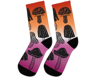 Lesbian Mushroom Socks, one size, Lesbian Socks, Lesbian Pride Socks, Lesbian Flag Socks, Community Lesbian Flag Colors, Lesbian Sunset Flag