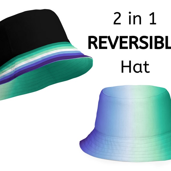 2 in 1 Reversible MLM Flag Bucket Hat, Gay Pride Hat, MLM Pride Merch Festival Fashion, Gay Male Pride Wear, LGBTQIA Queer Pride Accessories