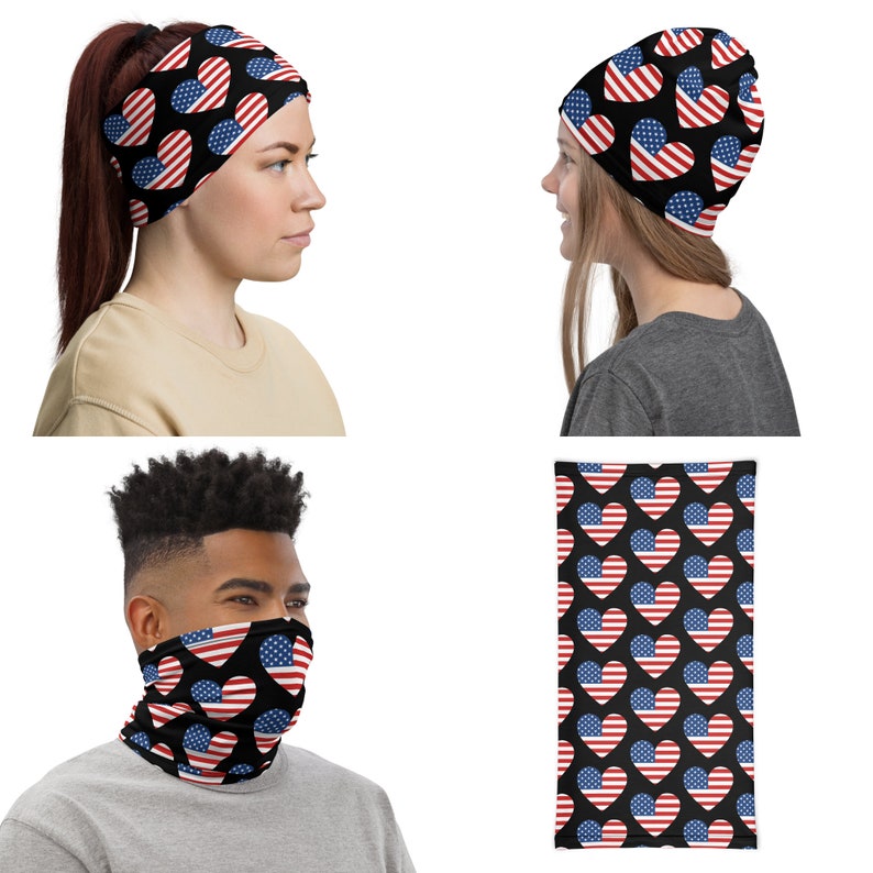 American Flag Heart Neck Gaiter, USA Flag Tube Scarf, 4th of July Scarf ...