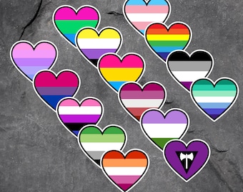 Pride Stickers, Pride Flag Sticker, Bisexual, Transgender, Nonbinary, Pansexual, Asexual, Genderqueer, Gay, Lesbian, LGBTQ Heart Stickers,