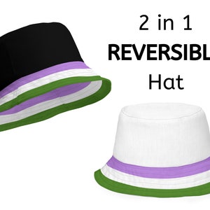 2 in 1 reversible Genderqueer Pride Bucket Hat, Genderqueer Flag Hat, LGBTQ Gender Queer Pride Hat, LGBTQIA Nonbinary Pride Accessories