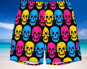 2xs - 6xl Pansexual Flag Skulls Swim Trunks, gothic Pansexual Pride Swim Shorts, funny Pan Pride Shorts, Pan Flag Aesthetic Beachwear Merch