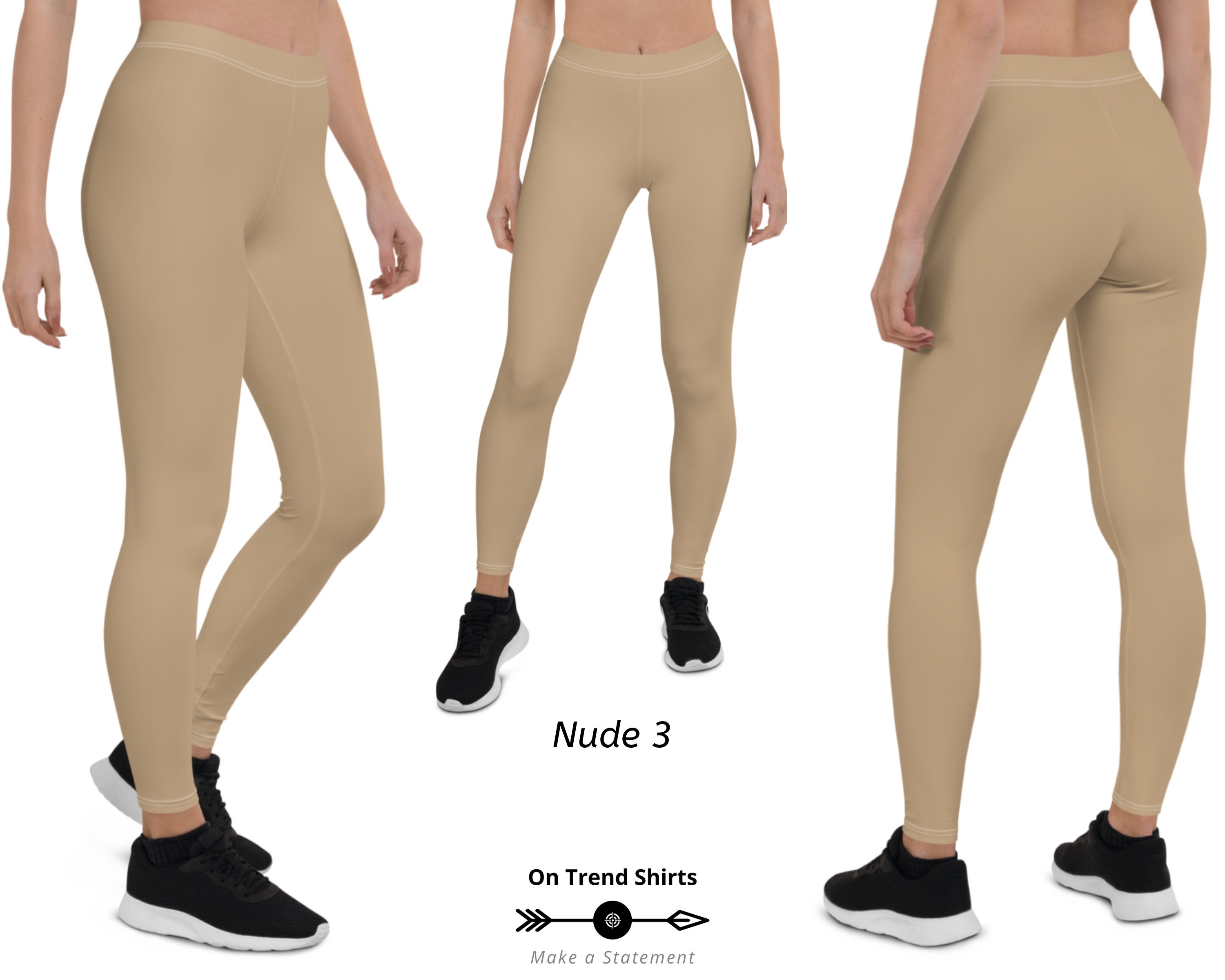 Nude Leggings for Women, Skin Tone Gym Leggings, Solid Neutral