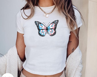 Subtle Transgender Shirt, Monarch Butterfly Trans Pride Shirt, Transgender Pride T-Shirt, Transgender Clothing, Trans Pride Flag Aesthetic