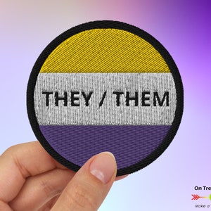 Nonbinary Patch, 3&quot; embroidered Patch, They Them Patch, Non Binary Iron On Patch, round Enby Pride Patch, Gender Identity Pronouns Patch