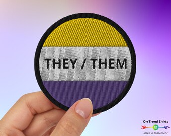 Nonbinary Patch, 3" embroidered Patch, They Them Patch, Non Binary Iron On Patch, round Enby Pride Patch, Gender Identity Pronouns Patch