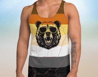 Grunge Gay Bear Pride Flag Tank Top, International Bear Brotherhood Gay Bear Flag LGBT Pride Month Outfit, Gay Bear Shirt, Bear Gay Shirt