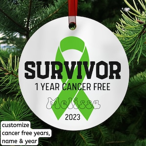 Custom Gallbladder Cancer Survivor Ornament, Customized Kelly Green Cancer Ribbon Christmas Ornament, Cancer Free Anniversary Keepsake