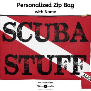 Personalized Diver Down Flag Zipper Pouch, Personalized Gift for Scuba Diver, Scuba Diving Gift Deep Sea Diver Wet Bag, Scuba Makeup Bag