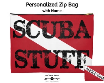 Personalized Diver Down Flag Zipper Pouch, Personalized Gift for Scuba Diver, Scuba Diving Gift Deep Sea Diver Wet Bag, Scuba Makeup Bag