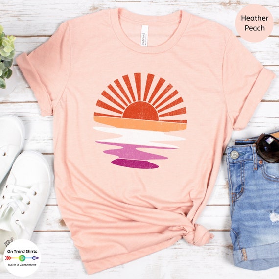 Subtle Lesbian Shirt, Lesbian Pride Sunset Shirt, discreet Lesbian Flag Colors Vintage Sunshine Shirt, wlw Retro Vacation Shirt Lesbian Gift