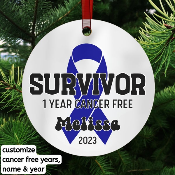 Custom Colon Cancer Survivor Ornament, Customized Colon Cancer Ribbon Christmas Ornament, Bowel Cancer Free Anniversary Keepsake