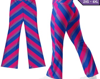 Bisexual Flag Stripe Flared Leggings, Bisexual Pride High Waist Leggings, Bi Pride Festival Pants, Striped Bi Flag Pride Parade March Outfit