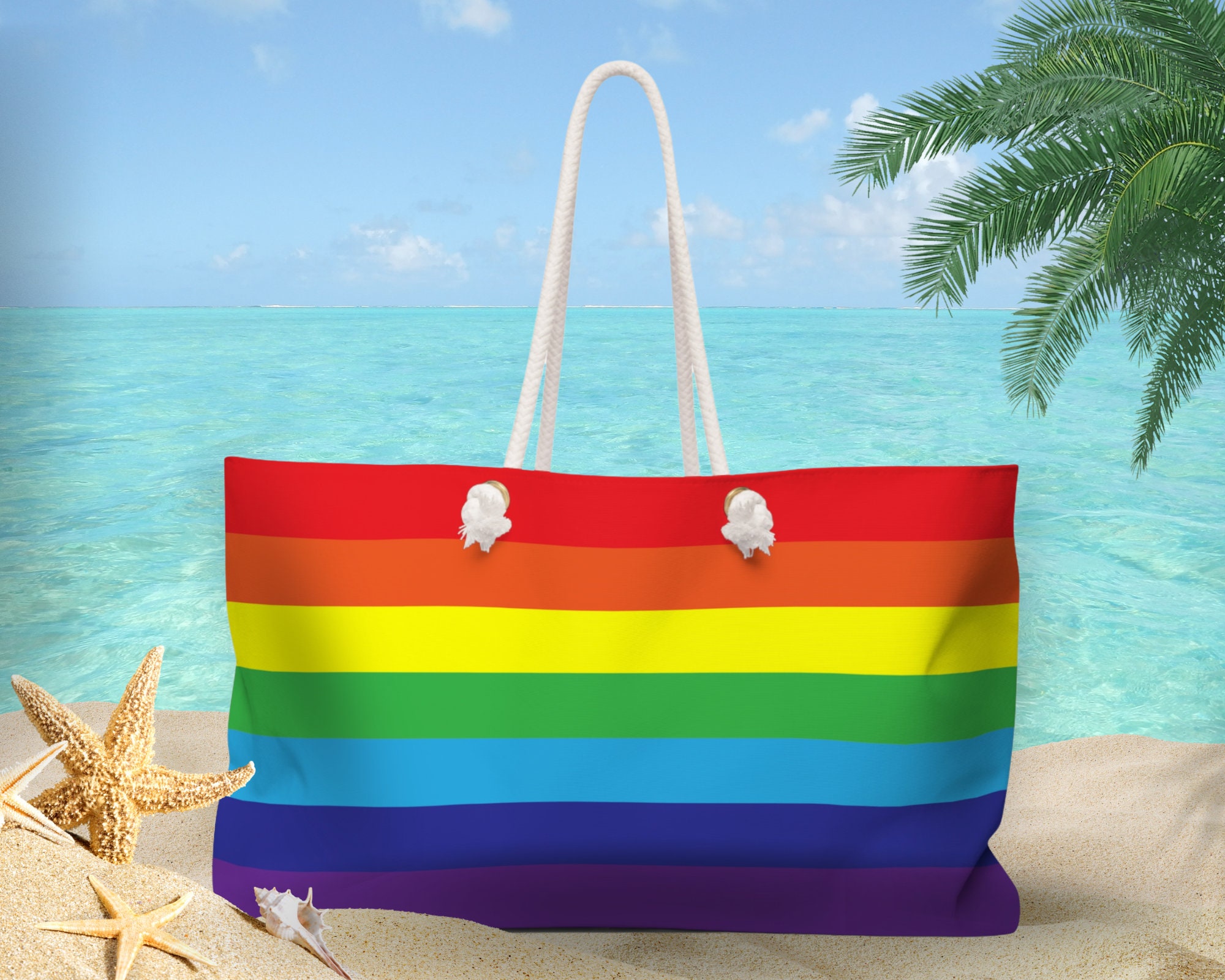 KAISHIN Summer New Rainbow Beach Bag for Women Colorful Striped